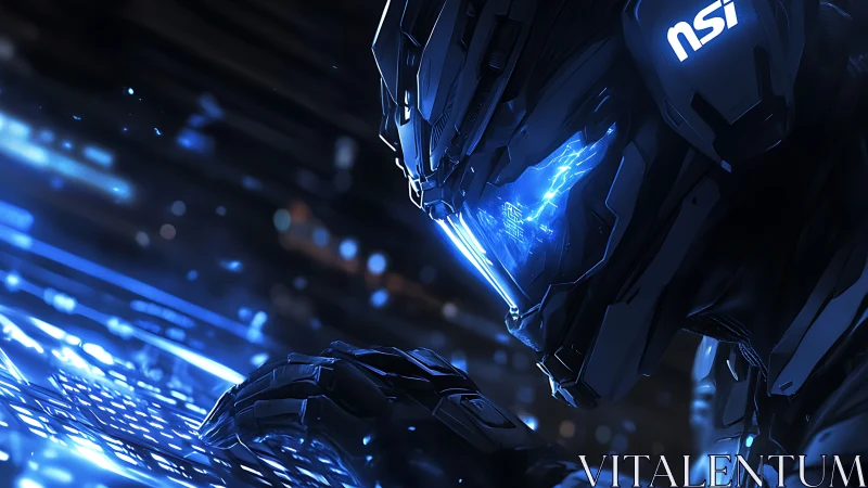 Neon visor hacker forging code in midnight circuitry storm.