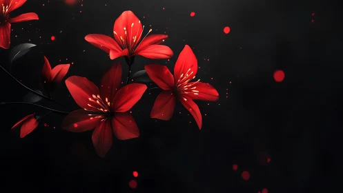 Red Lilies on Black: Luminous Floral Study.