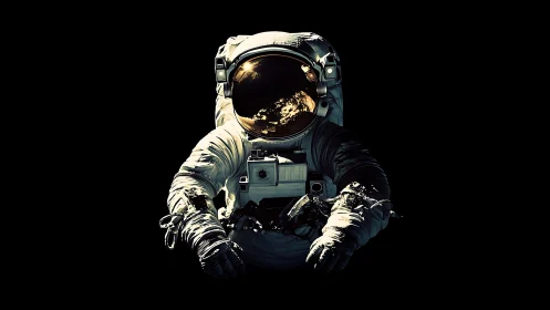 Isolated astronaut portrait with golden visor reflections.