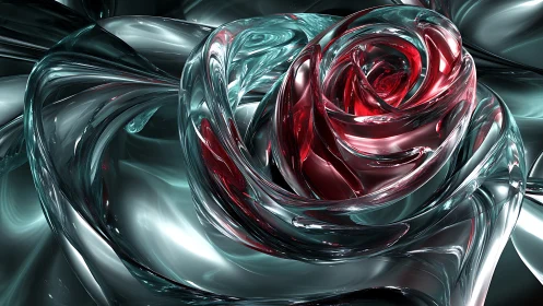 Crystal rose pirouettes through liquid chrome reflections