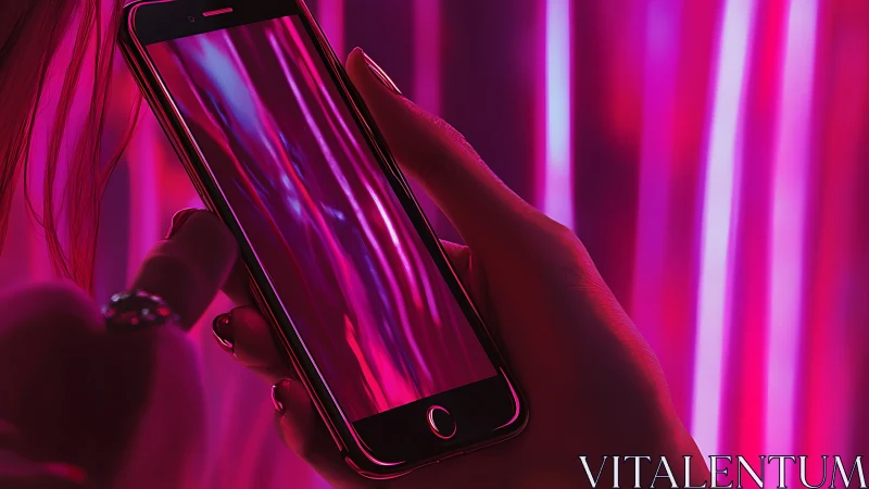Neon-lit smartphone glows softly in a dreamy pink nightlife