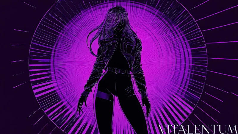 Backlit cyber silhouette framed by radial neon magenta energy