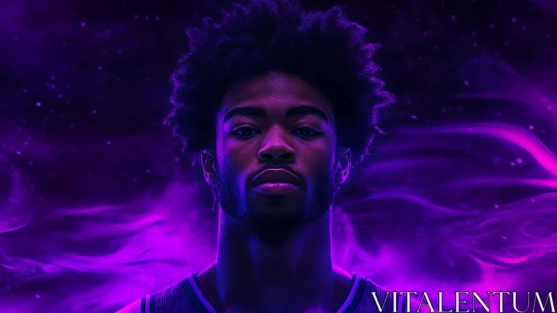 Confident basketball portrait glows with vibrant neon aura
