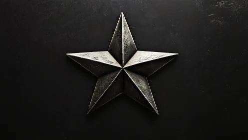 Metallic 3D star icon on matte black textured background.