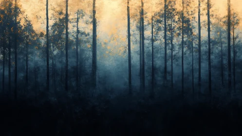 Misty Forest Light: Where Shadows Meet Serenity.