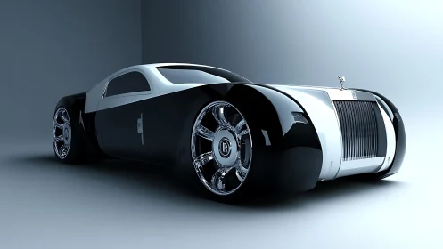 Futuristic luxury coupe render with reflective aerodynamic bodywork.