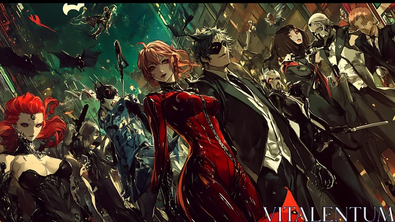 Midnight heroes stride through a neon storm of masked rebels.