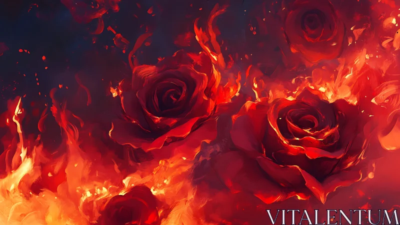Fiery Roses Ablaze in Luminous Inferno.