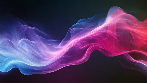 Glowing waves of blue and pink energy flow across darkness.