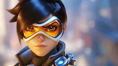 Futuristic heroine portrait in crisp shallow-depth 3D render