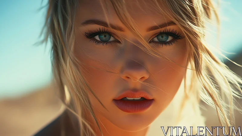 Close-up portrait of woman in bright outdoor sunlight.