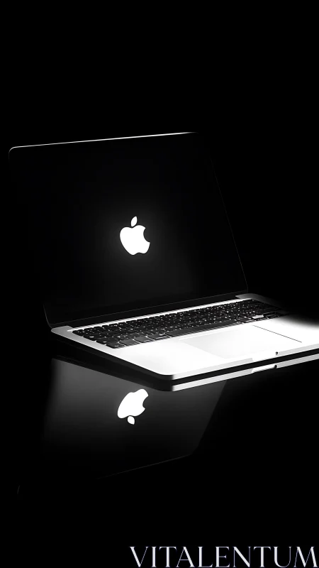 Sleek illuminated laptop glows against deep black backdrop.