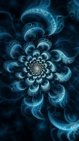 Fractal spiral structure forms layered luminous blue curves