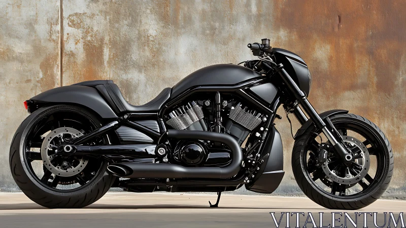 Sleek black custom motorcycle poised for an urban adventure.