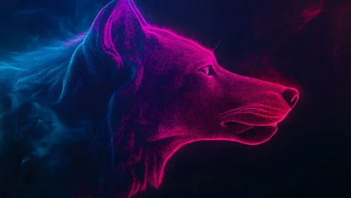 Neon edge-lit wolf profile rendered with particle glow contours