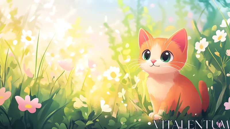 Orange feline with anthropomorphic features rendered in digital illustration with soft ambient light