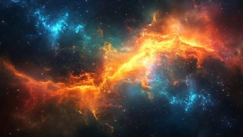 Digital nebula panorama with luminous chromatic plasma flow.