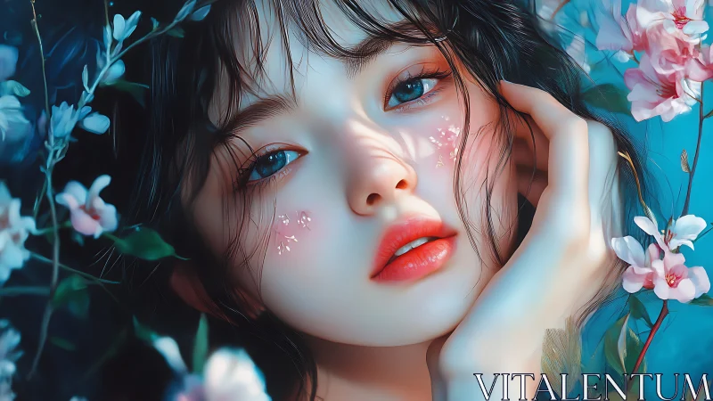 Hyperreal digital portrait renders floral-lit female visage