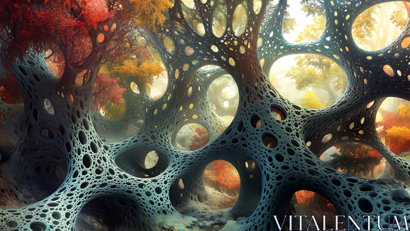 Dreamy organic forest woven with delicate lattice arches.