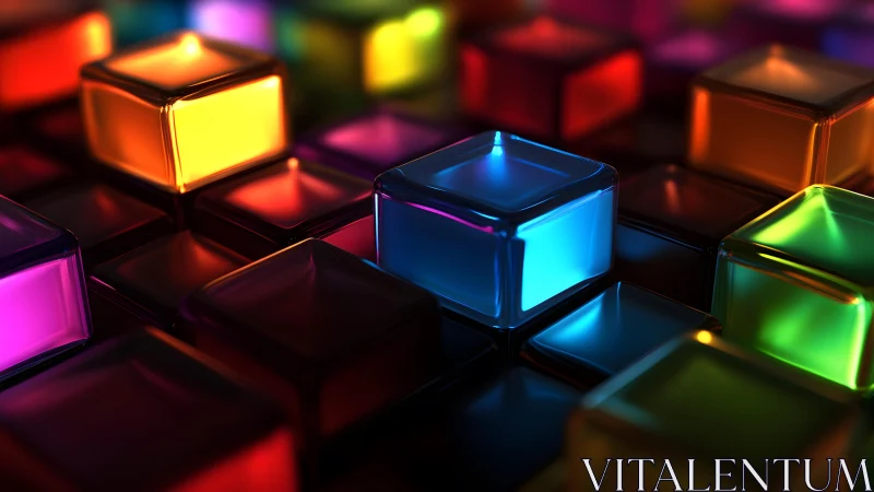 Luminous glass cubes form a grid of saturated colored blocks