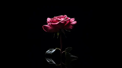 Pink Rose Against Black Background