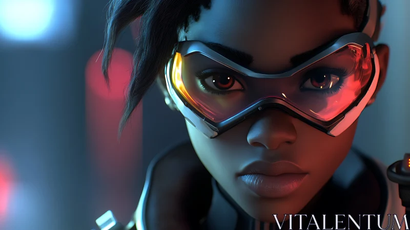 Futuristic gamer portrait with neon visor reflections.