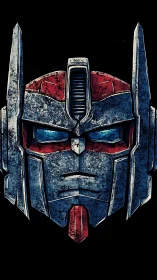 Mechanical robot face rendered with worn metallic textures