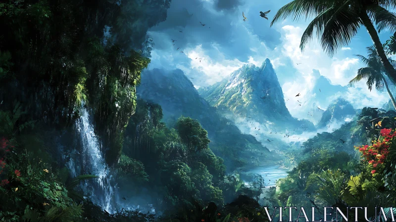 Emerald Sanctuary Where Waterfalls Meet Mystic Mountain Peaks