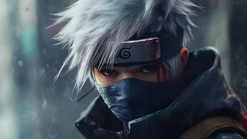 Close-cropped masked warrior portrait with hyper-detailed lighting