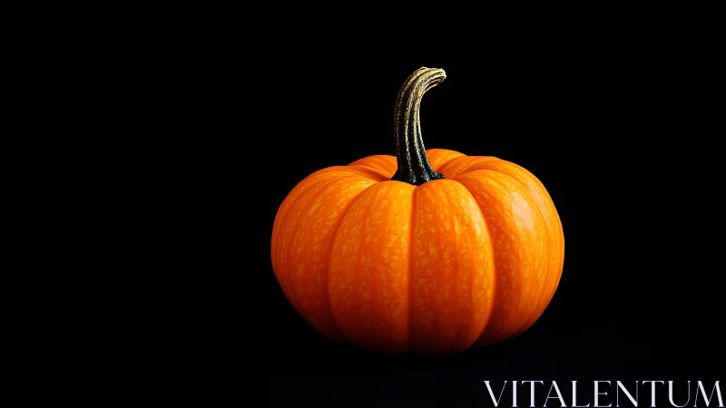 Single orange pumpkin rendered against deep black backdrop