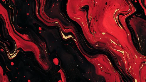 Molten red and black marble waves flow with dramatic intensity