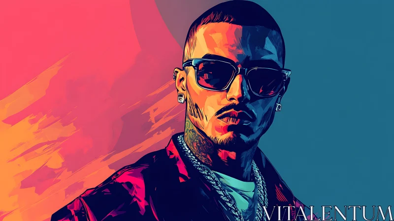 Stylized neon portrait of a sunglasses-wearing urban male figure