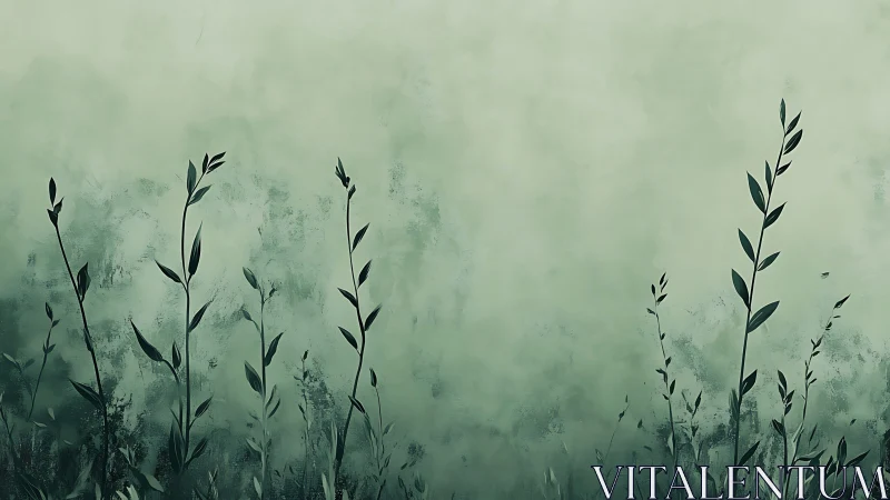 Vertical plant silhouettes against diffuse green background.