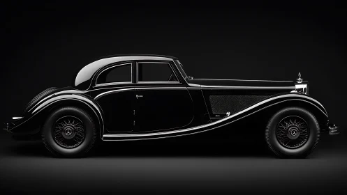 Side profile of black vintage coupe against dark background.