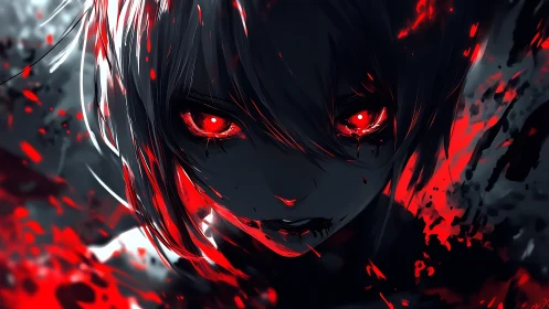 Dark anime antihero emerges with glowing blood-red eyes