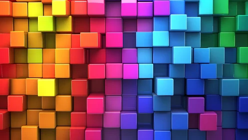 Chromatic voxel lattice with high-gloss gradient illumination.