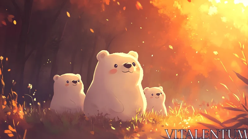 Warm autumn forest cradles glowing bear family portrait