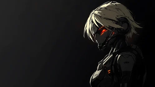 Profiling a tactically lit blonde cybernetic combat operator.