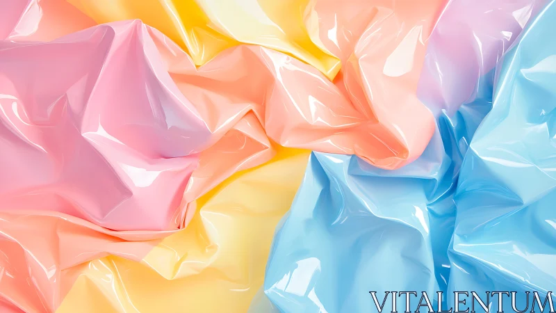 Glossy pastel plastic folds merge in fluid color fields.