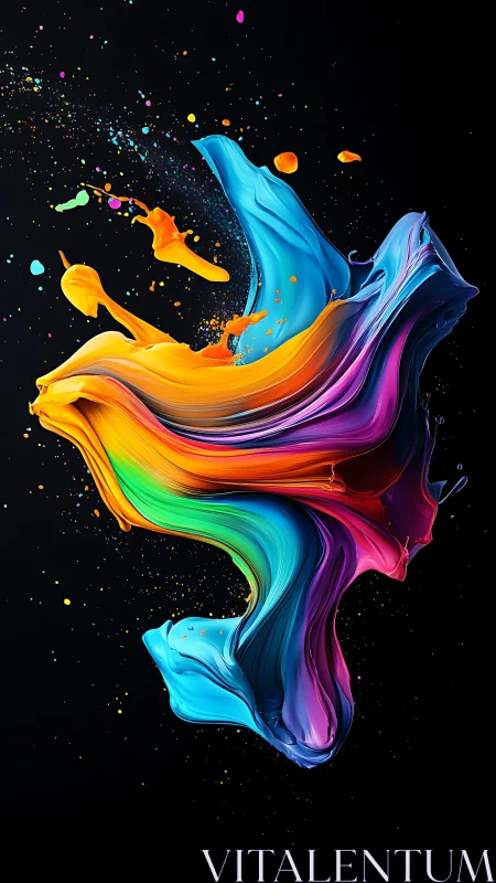 Chromatic fluid ribbon swirling in high-contrast abstraction.