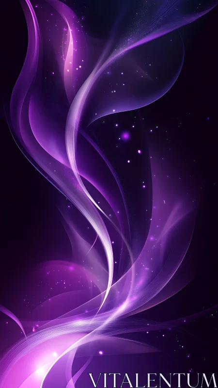Purple light waves on dark background with glowing particles.