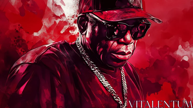 Digital portrait of hip-hop elder in red tonal environment