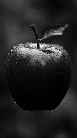 Nocturne apple gleaming with silver raindrop constellations.