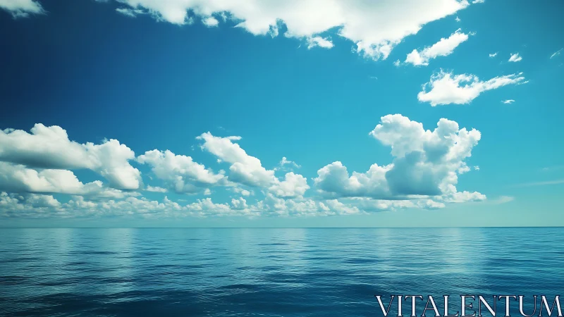 Open ocean horizon under scattered cumulus cloud formations.