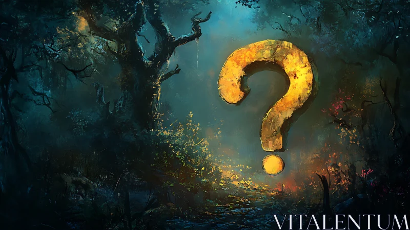 Luminous query glyph suspended in a dense spectral forest.