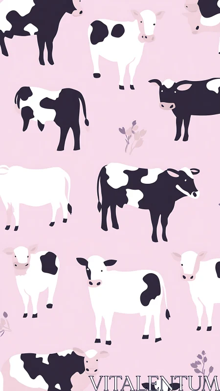 Seamless pink background with stylized Holstein dairy cow pattern