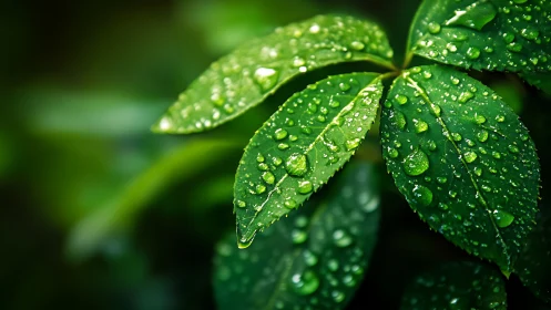 Close-up view shows green leaves with water droplets