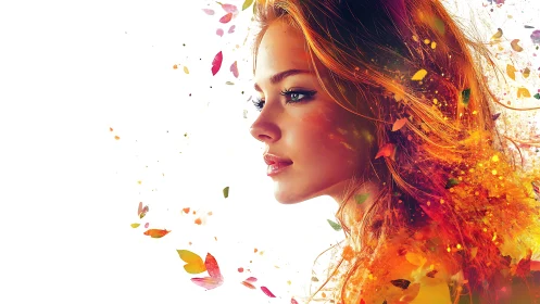 Profile portrait of woman with abstract color fragments.