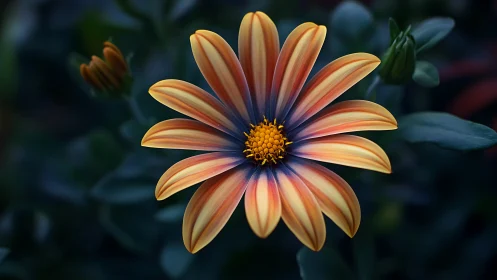 Osteospermum daisy with striped petals and yellow center.