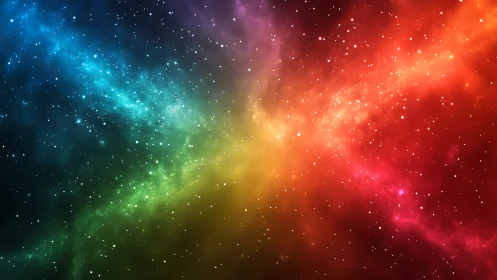 Rainbow nebula spreads across starfield with vivid spectral glow